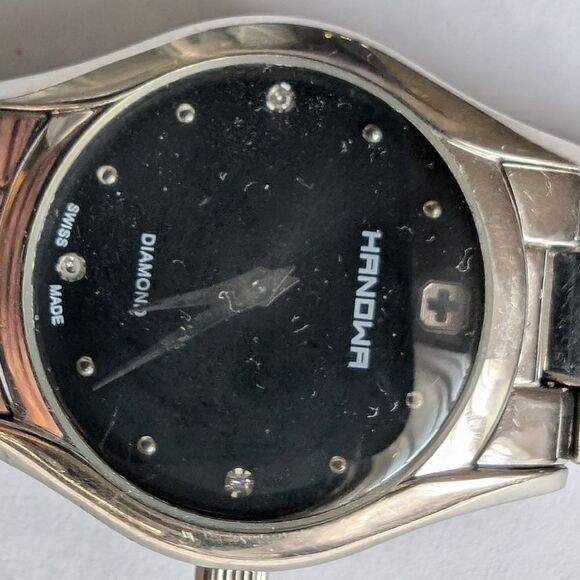 Hanowa Swiss Made Stainless Steel Watch, 3 Diamond splitters, Black , Bracelet - Picture 5 of 6